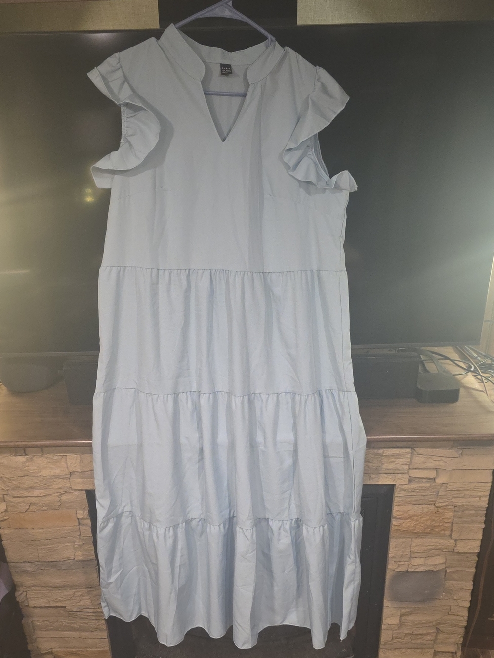 SHEIN Light Blue Tiered Maxi Dress with Ruffle Sleeves